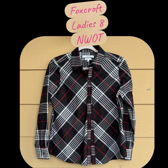foxcroft nyc Tops - Chic Black and Red Plaid Women's Blouse